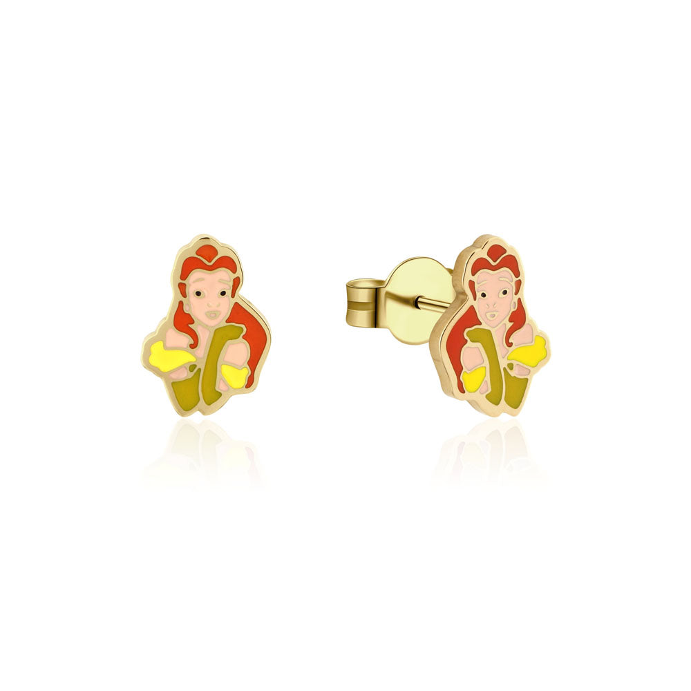 Disney Gold - Coated Stainless - Steel Stud Earrings Inspired by Beauty And The Beast's Princess Belle