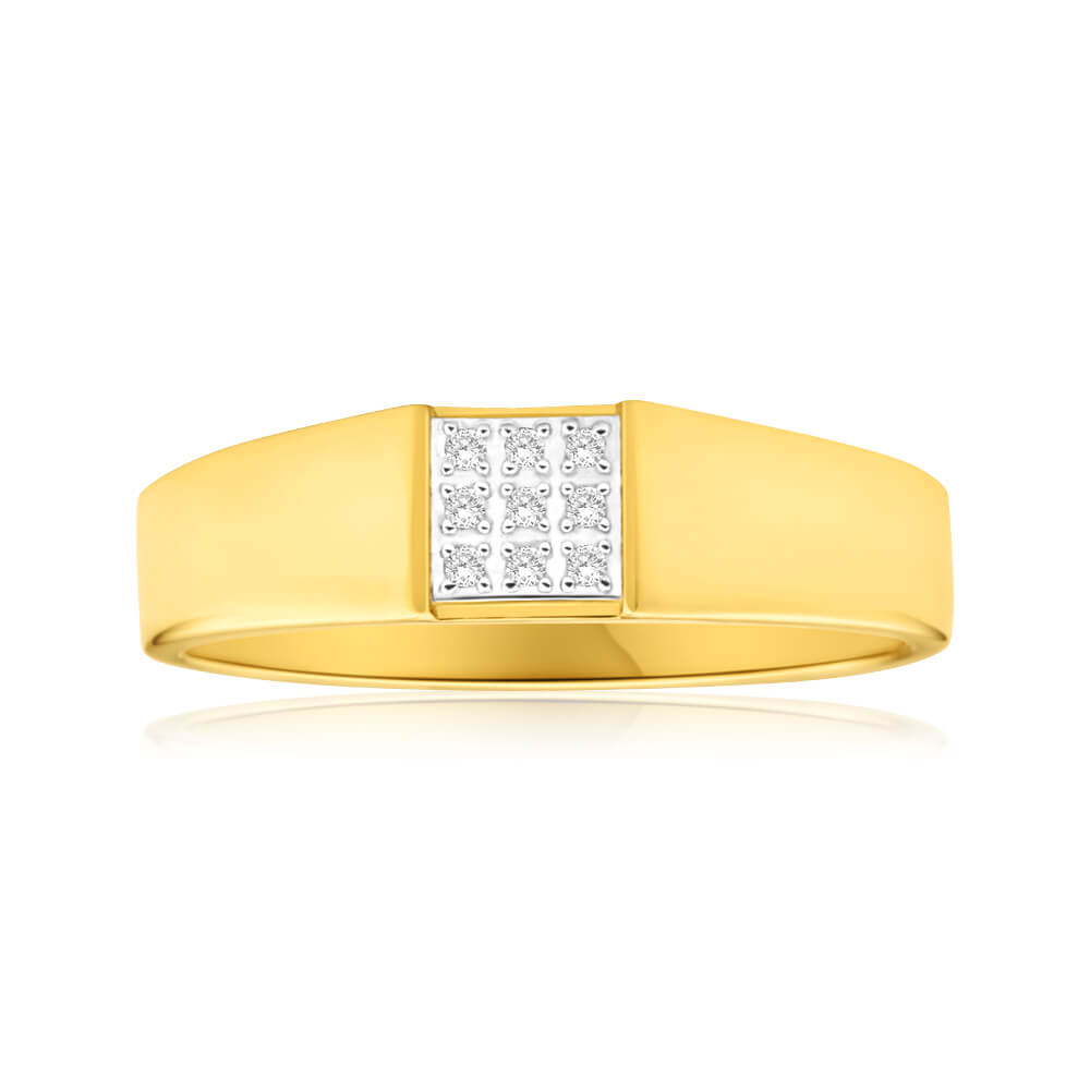 9ct Yellow Gold Engagement Ring Adorned with 9 Stunning Brilliant Cut Diamonds