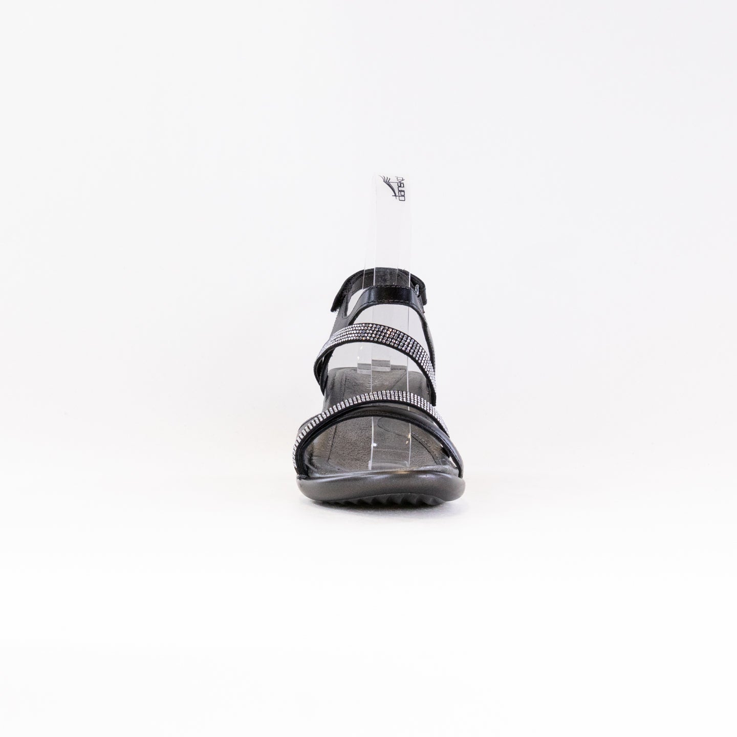 NAOT Women's Innovate Black Madras Leather Sandals with Clear Rhinestone Decorations for Festive Occasions