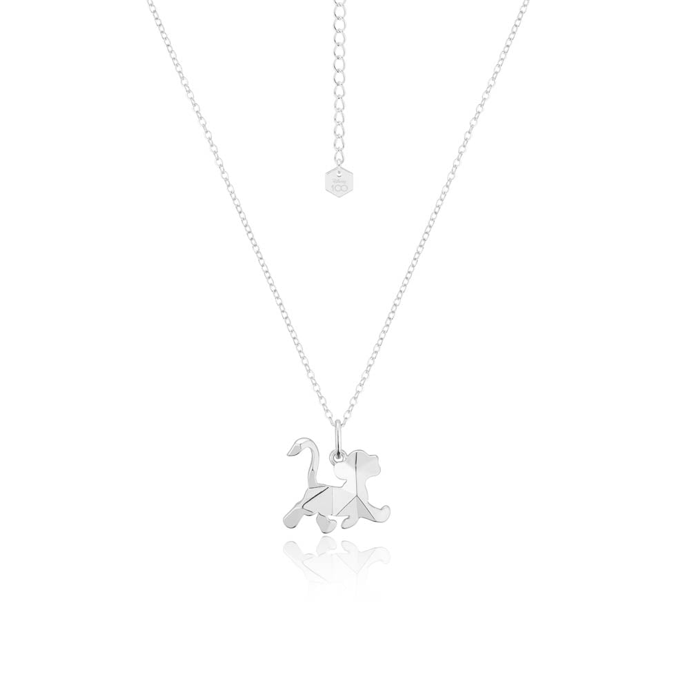 14k White Gold Plated Disney Simba Themed Facet Necklace with Extension