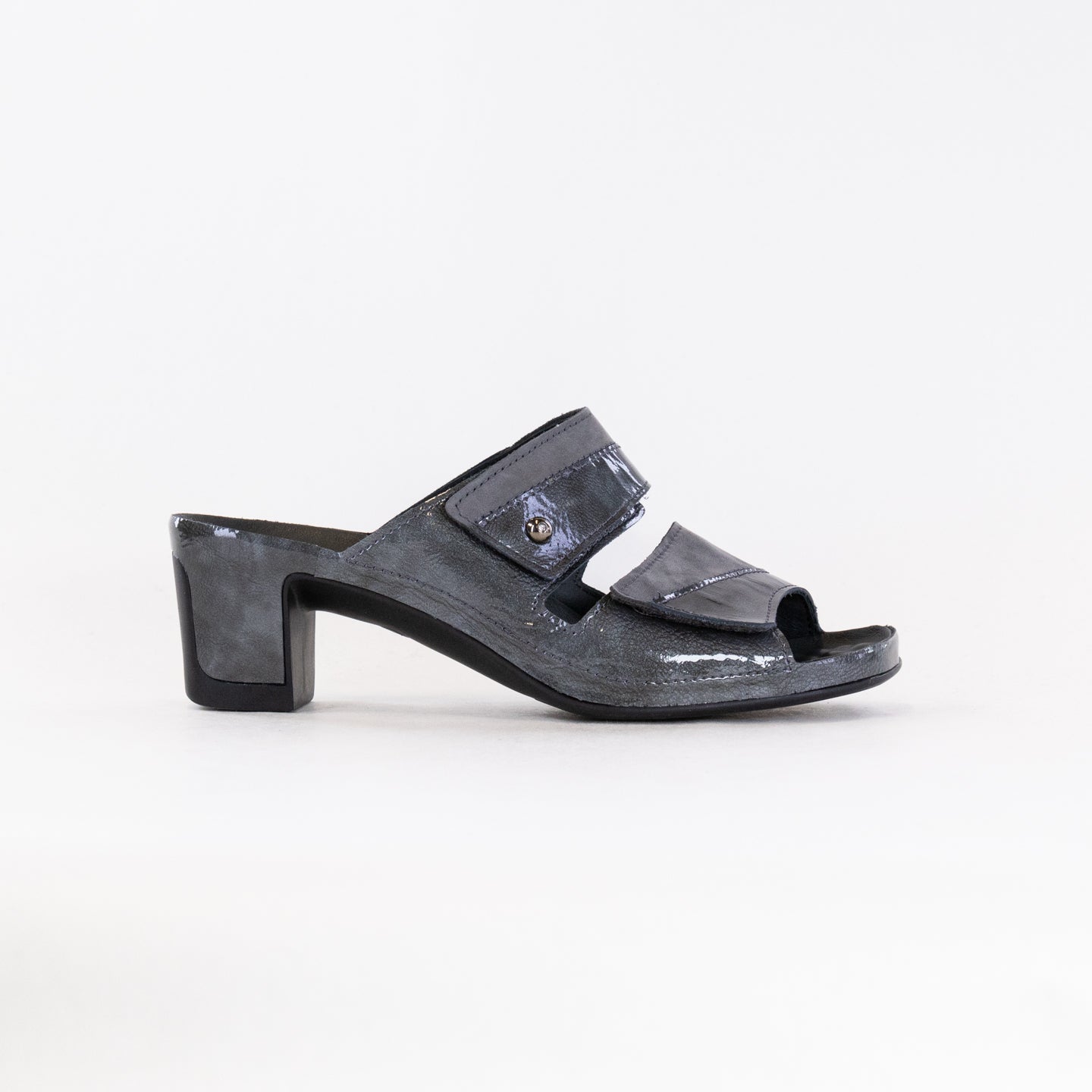 Vital Joy Women's Mule Sandals in Apache Grey Nubuck and Patent Leather Style