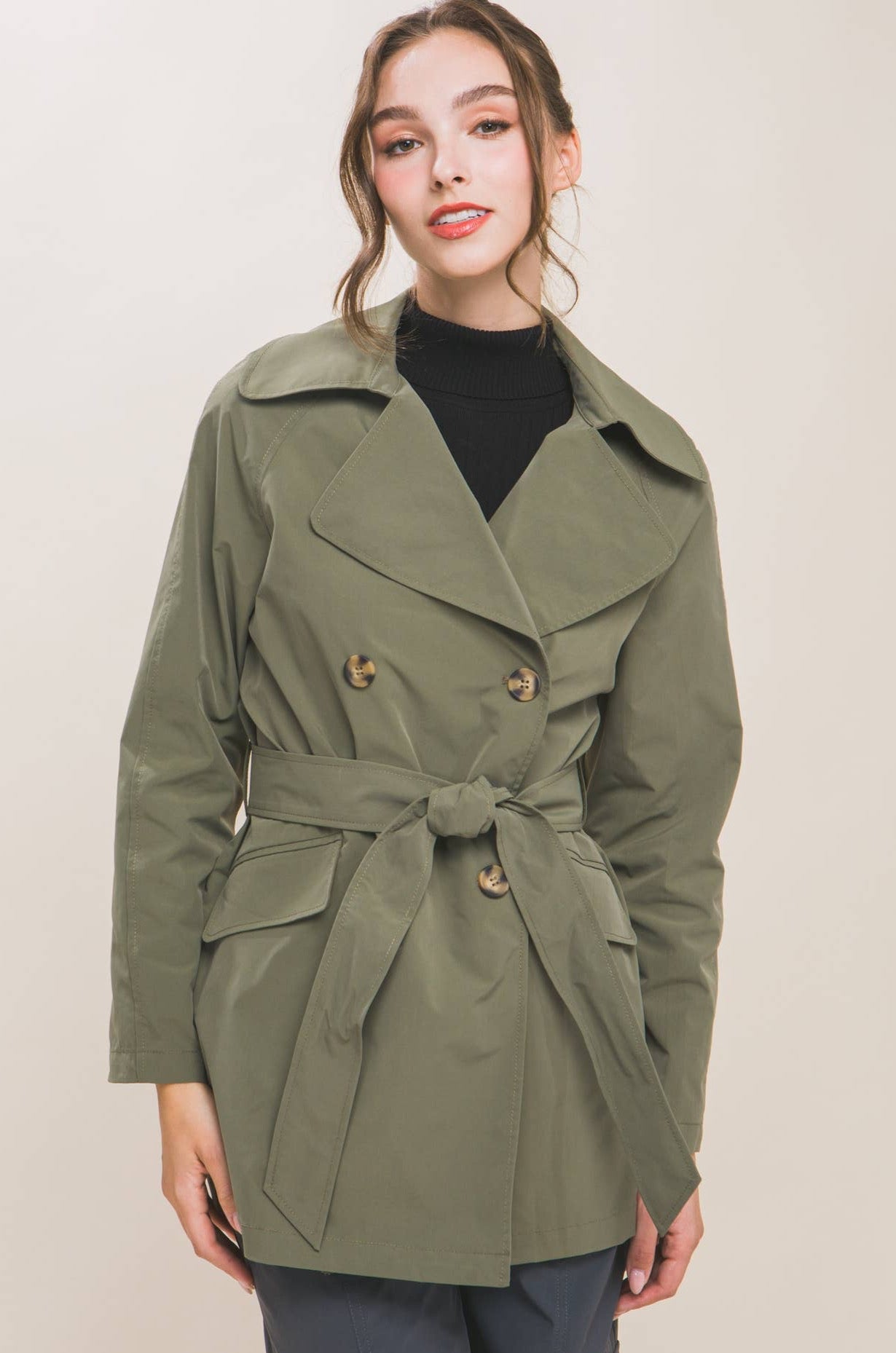 Love Tree Lightweight Trench Coat with Fashionable Waist Tie