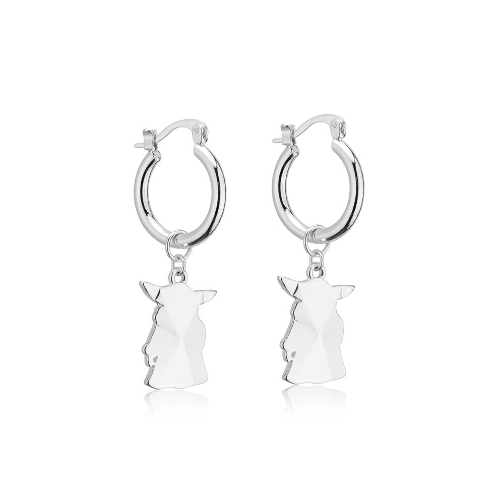Disney White Gold-Coated Stainless Steel Grogu Circular Hoop Earrings for Jewelry Lovers