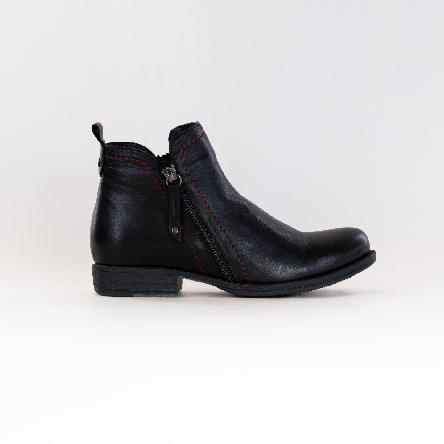 Spring Step Women's Oziel Black Leather Booties with Decorative Studded Zipper