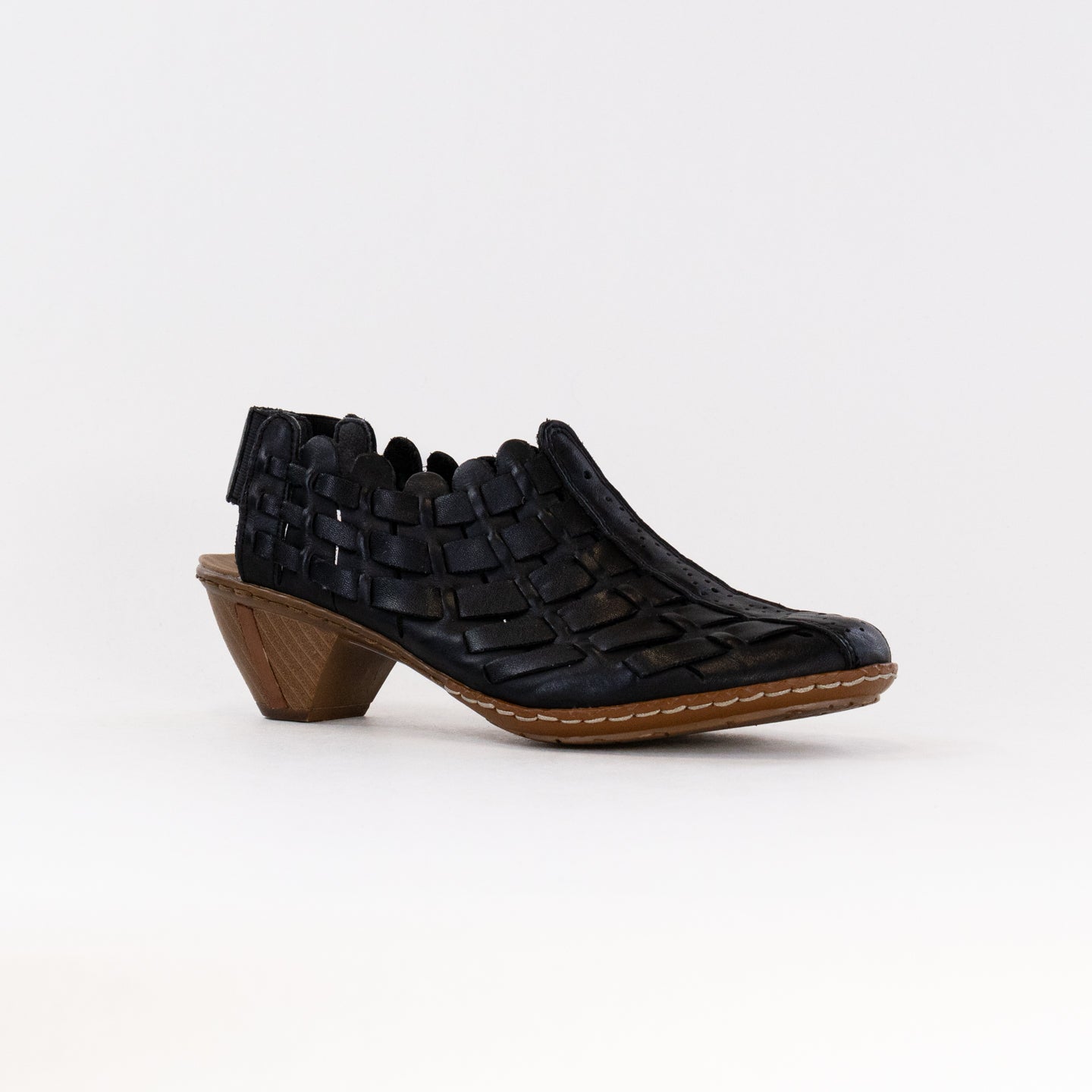 Stylish Women's Rieker Sina 78 Black Woven - Leather Slingback Shoes