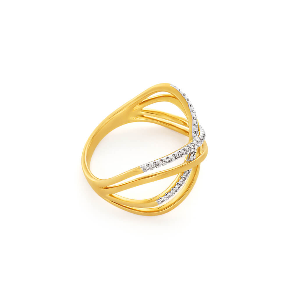 Stunning 9 Carat Yellow Gold Ring Embellished with Diamonds