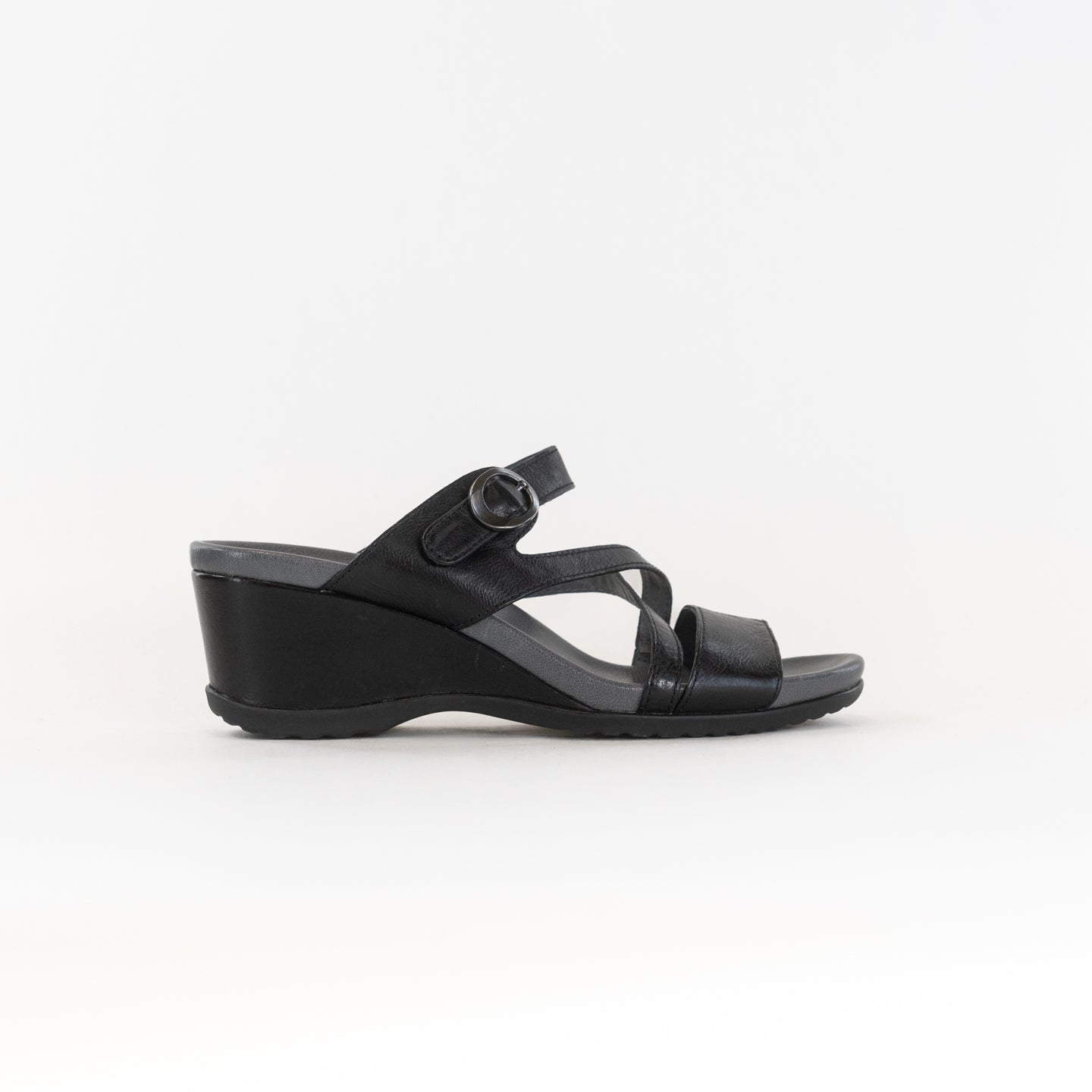 Dansko Women's Ana Black Leather Open - Back Wedge Shoes