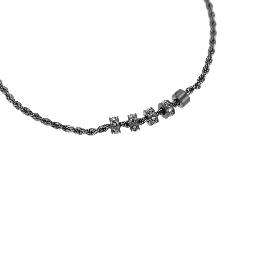 Emporio Armani Stylish Gunmetal and Stainless Steel Rondelle Beaded Bracelet
