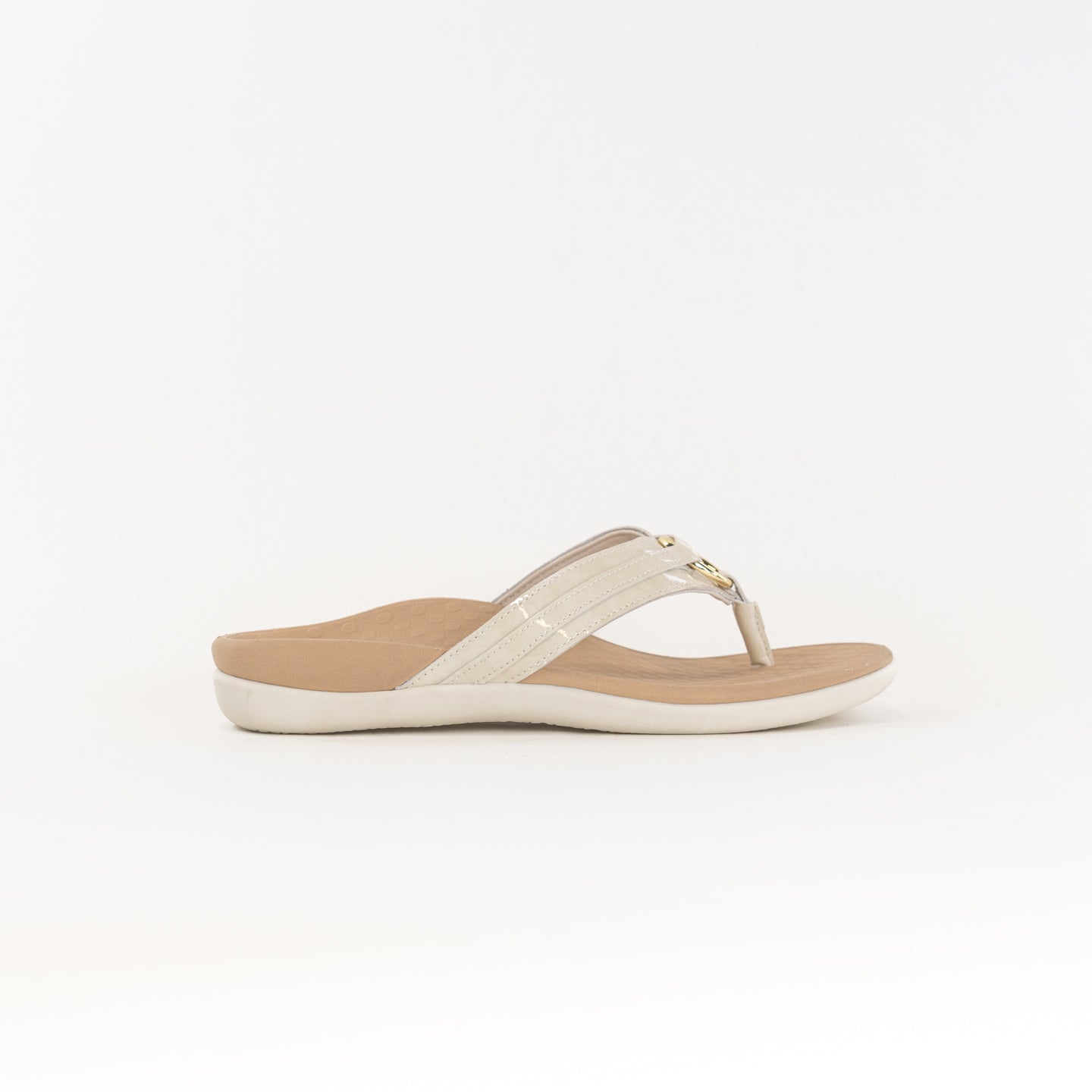 Vionic Women's Cream Patent Leather Aloe Thong Sandals - Ideal for All - Day Comfort