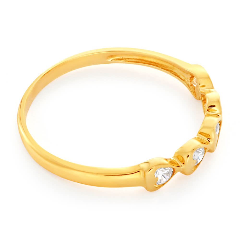 Gorgeous 9ct Yellow Gold Heart Ring with Sparkling Cubic Zirconias