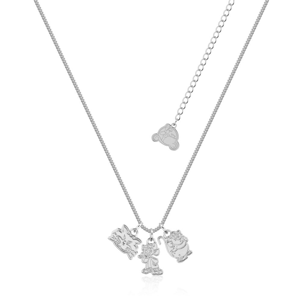 Exquisite Disney Princess Cinderella Themed White Gold Plated Trio Pendant Necklace Featuring Jaq, Gus, and Lucifer on a 45+7cm Chain