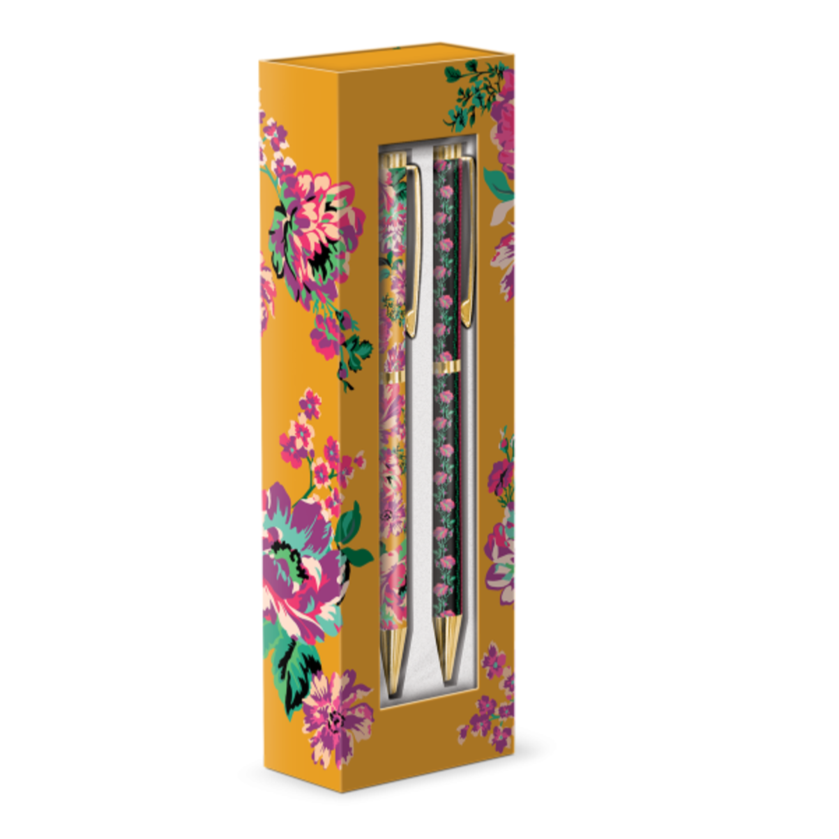 Global Garden Boxed Set of Two Yellow Floral Metal Ballpoint Pens