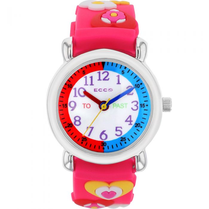 ECC Branded Pink - Strapped Heart - Motif Kids' Wristwatch for Young Explorers