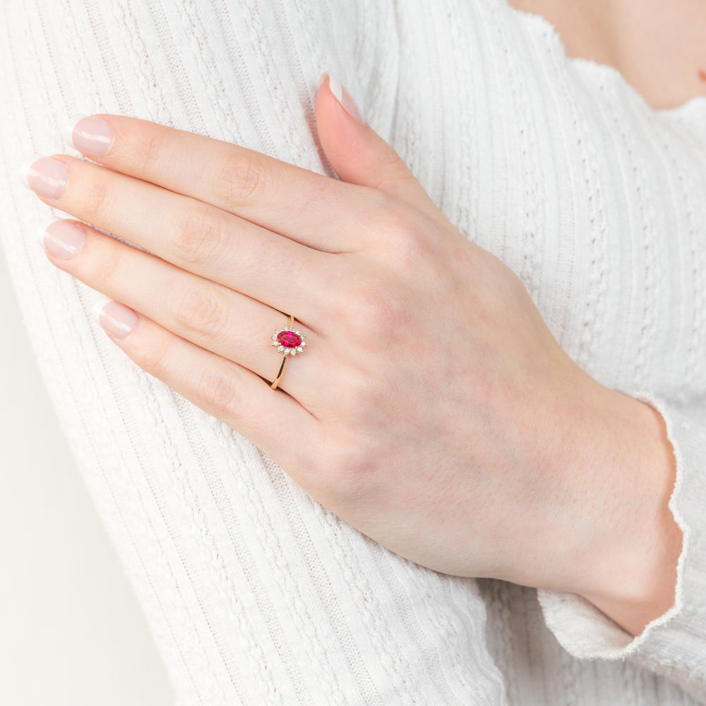 Stunning 9ct Yellow Gold Ring with Real Diamonds and Lab - Created Rubies