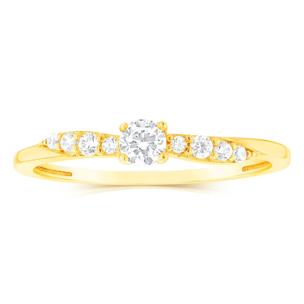 Stunning 9ct Yellow Gold Cubic Zirconia Fashion Cocktail Ring