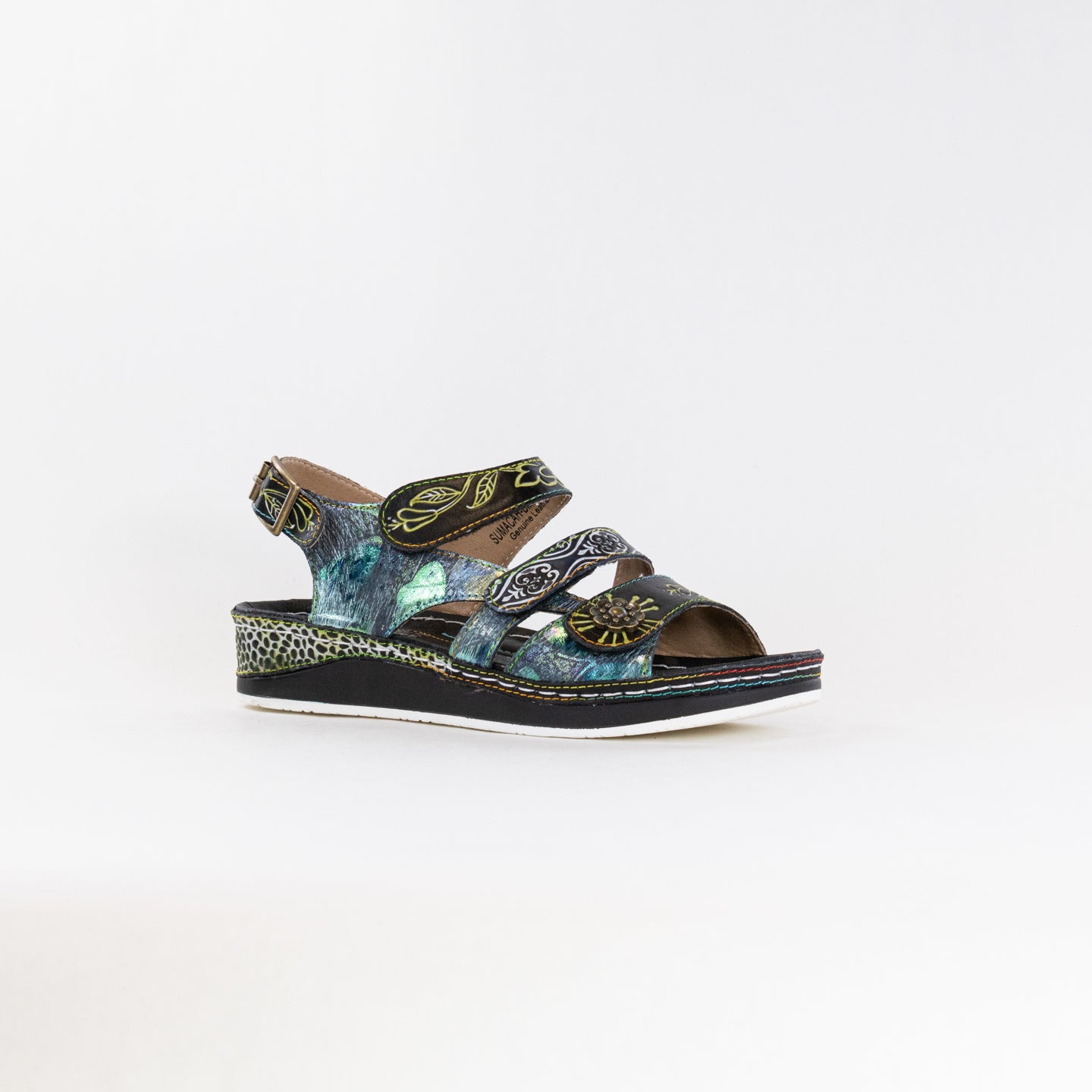 Spring Step Women's Black Multi Sumacah Hand-Painted Leather Sandals
