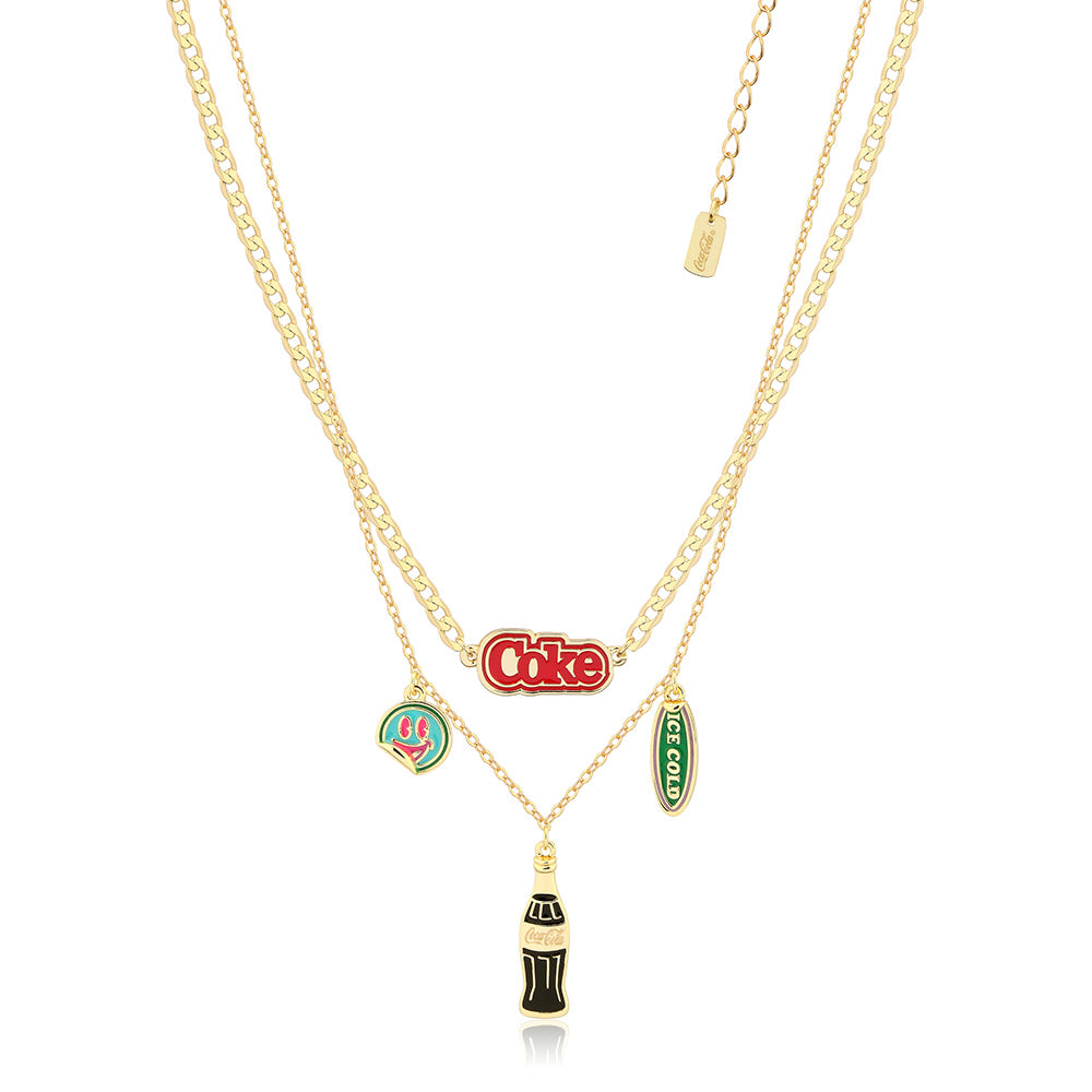 Disney Gold Plated Stainless Steel Ice - Cold Coke Double - Layer Charms with 40+7cm Chain