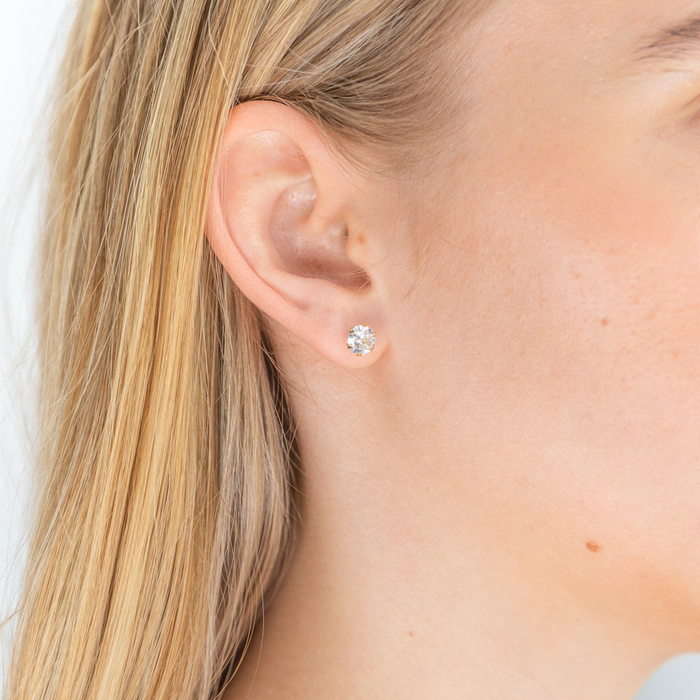 9ct Yellow Gold 6mm Round Cubic Zirconia Stud Earrings for Daily Wear