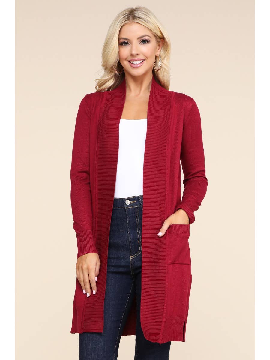 Cozy Long Sleeve Front-Open Cardigan with Convenient Side Pockets