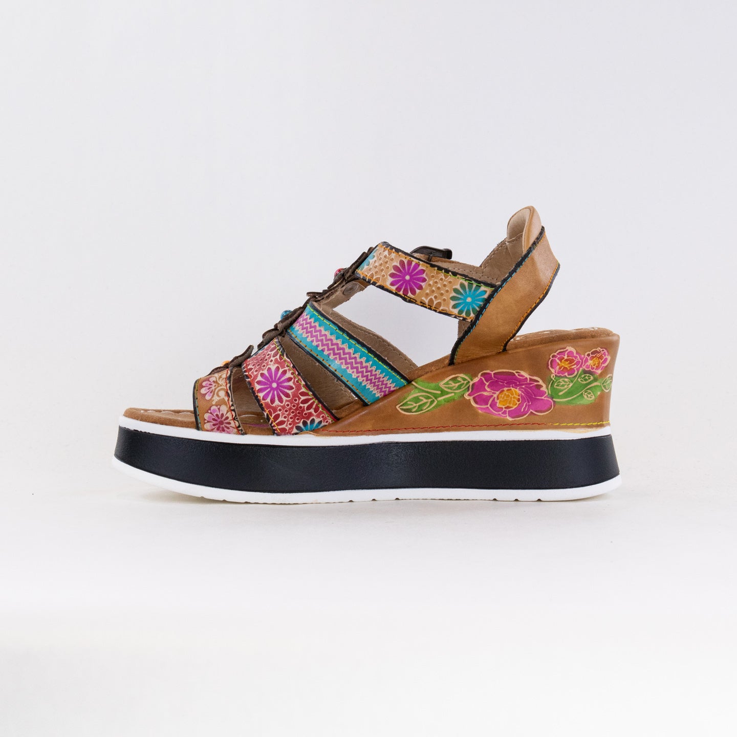 L'Artiste Women's Floral Bloom Tan Multi Hand - Painted Versatile Sandals