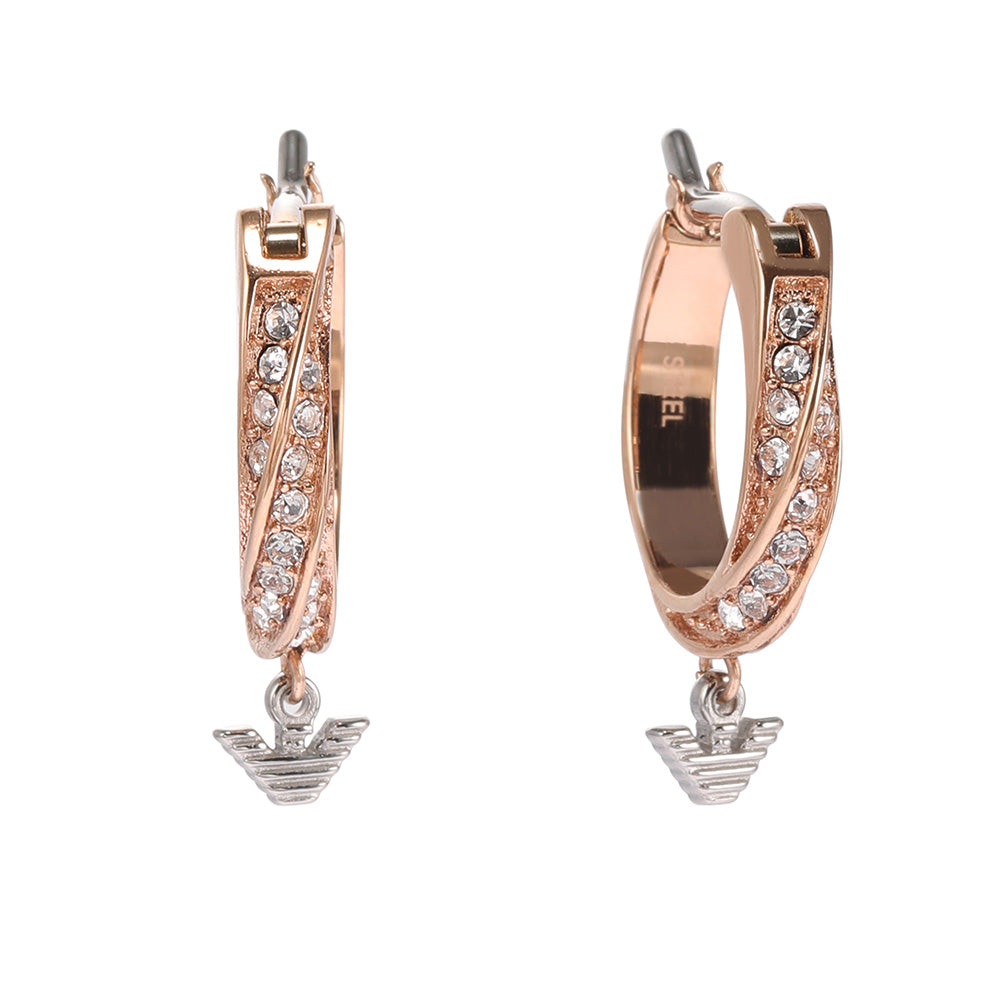 Emporio Armani Rose Gold - Coated Stainless Steel Sentimental Logo Circular Hoop Earrings for Women