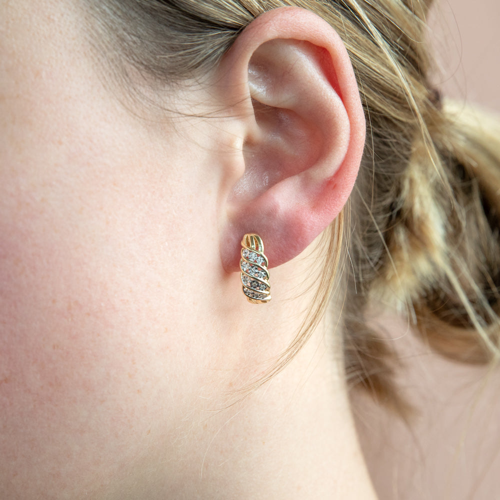 Exquisite 9ct Yellow Gold Diamond-Studded Hoop Earrings for Timeless Elegance
