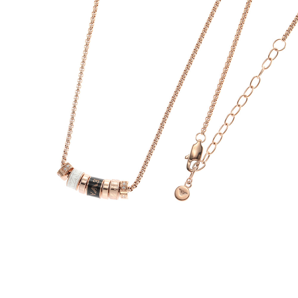 Emporio Armani Fashionable Rose Gold - Plated Stainless Steel Pendant with Chain and Black Lacquer Components