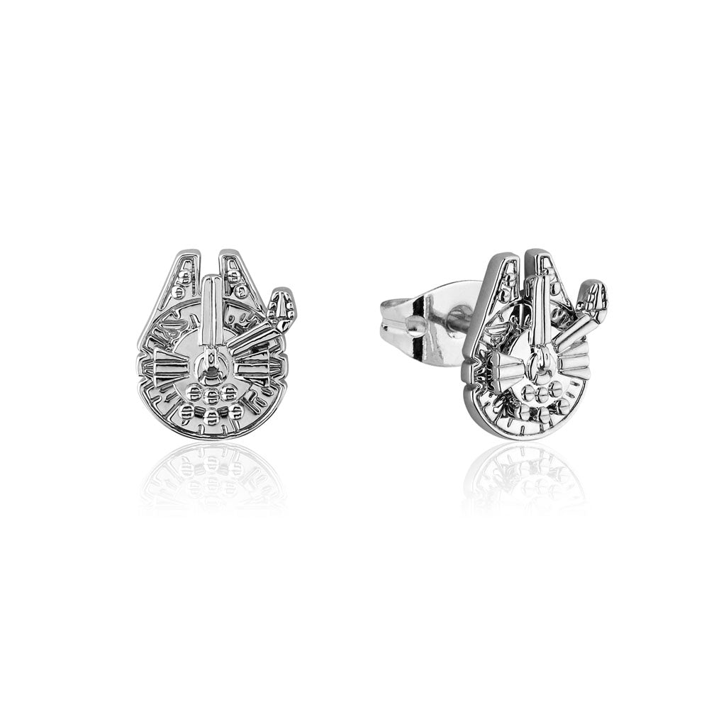 Disney Star Wars 11mm White Gold Plated Stud Earrings with Millennium Falcon Design