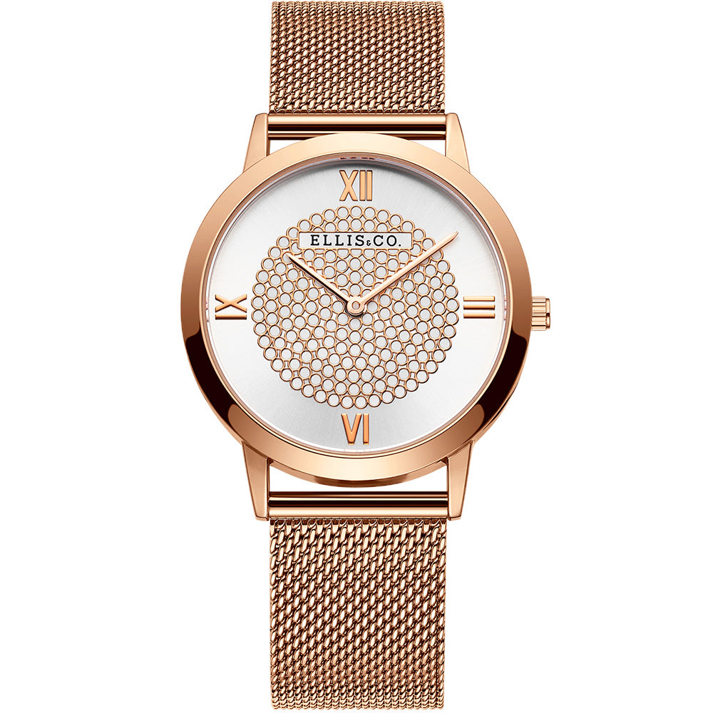 Ellis & Co Mariah Women's Rose Gold Stainless Steel Mesh Strap Wristwatch