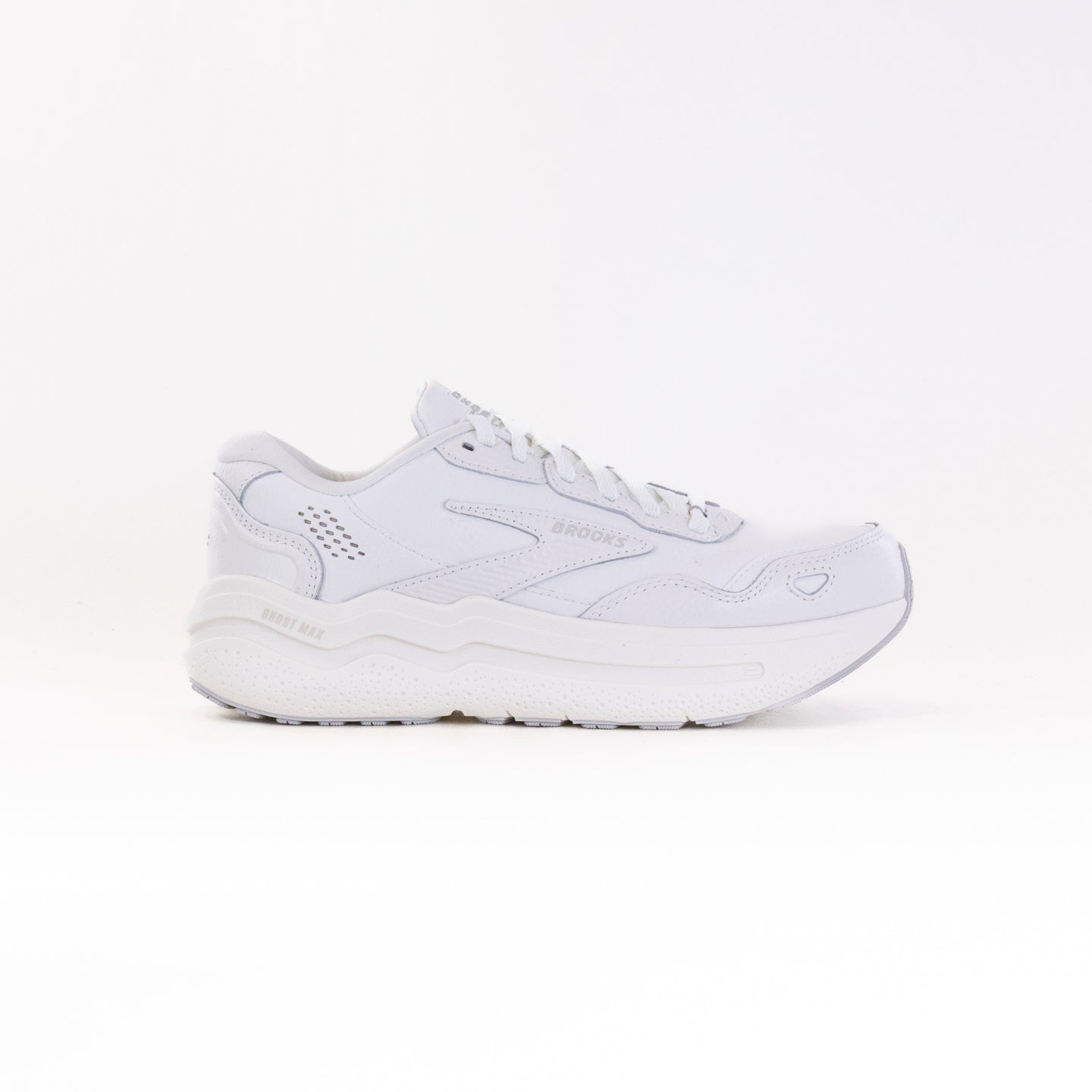Men's Brooks Ghost Max Leather Running Shoes - White/White Colorway