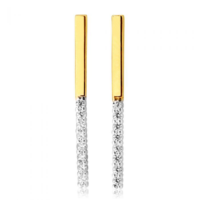 Exquisite 9 Carat Yellow Gold Stud Earrings with Cubic Zirconia Line Design