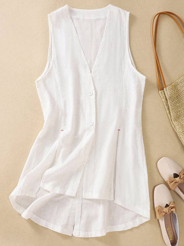 Retro Artistic Buttoned Vest Crafted from Soft Ramie Cotton