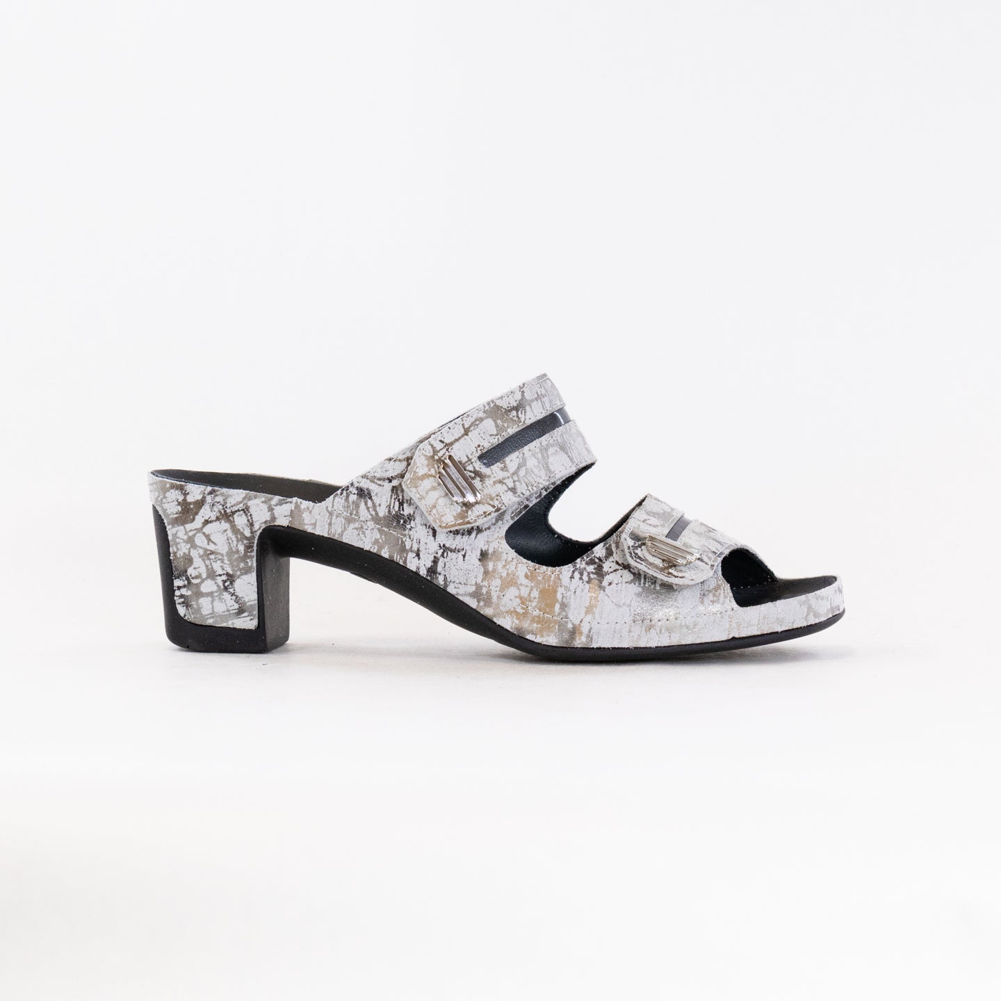 Women's Vital Joy Mule Sandals Crafted from Apache Cream Metallic Leather for Optimal Comfort