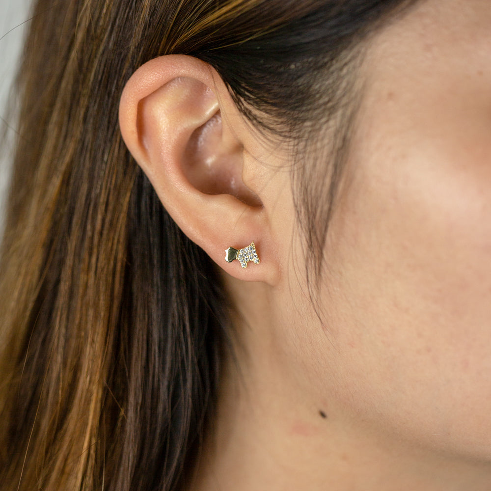 9ct Yellow Gold Dog Stud Earrings with Sparkling Cubic Zirconia