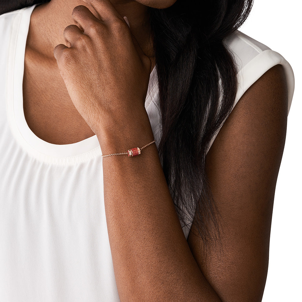 Stylish Emporio Armani Bracelet: Rose Gold Plated Stainless Steel with Red Lacquer Finish