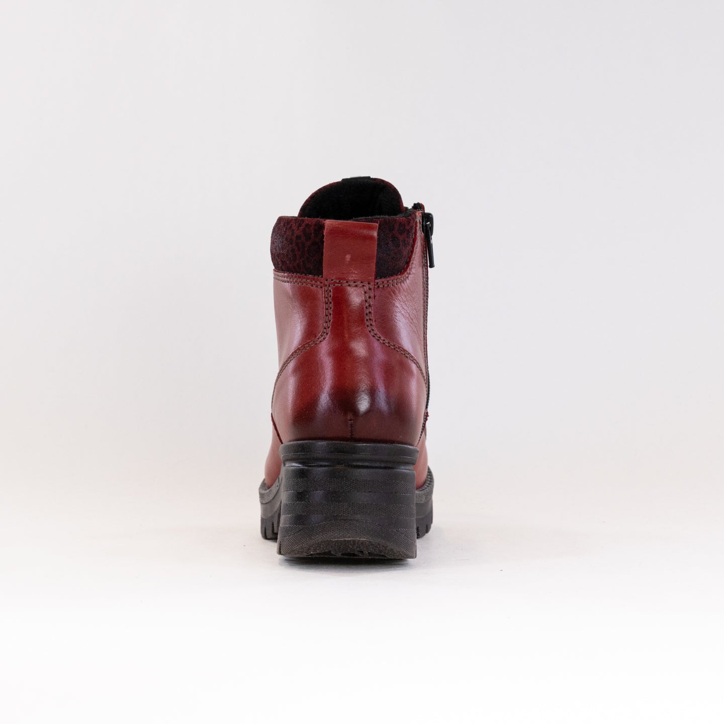 Dromedaris Karlie Women's Short Lace-up Ankle Boots in Red with Mini Leo Print