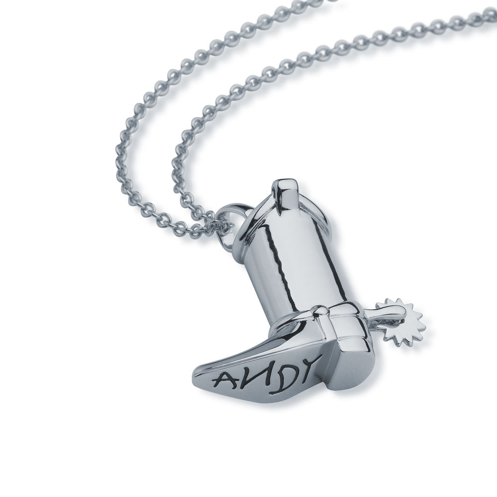 Disney Pixar Toy Story 14k White Gold Plated Woody Cowboy Boot Pendant on 45cm Chain