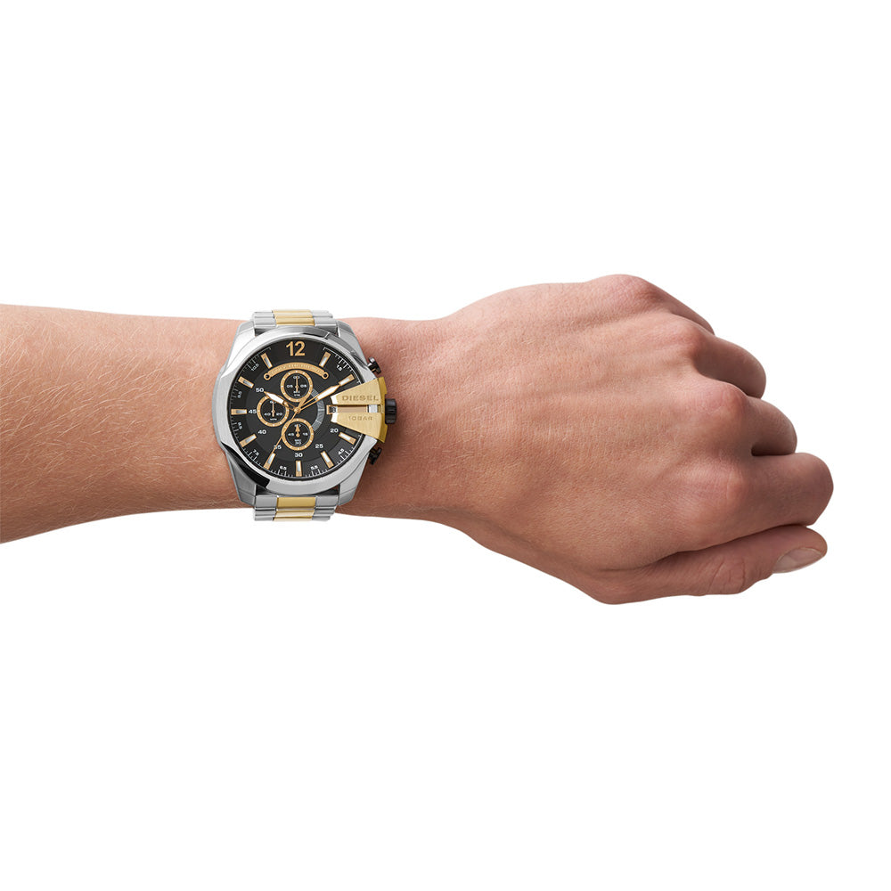 Diesel DZ4581 Mega Chief Men's Chronograph Watch with Two - Tone Gold and Stainless Steel Design
