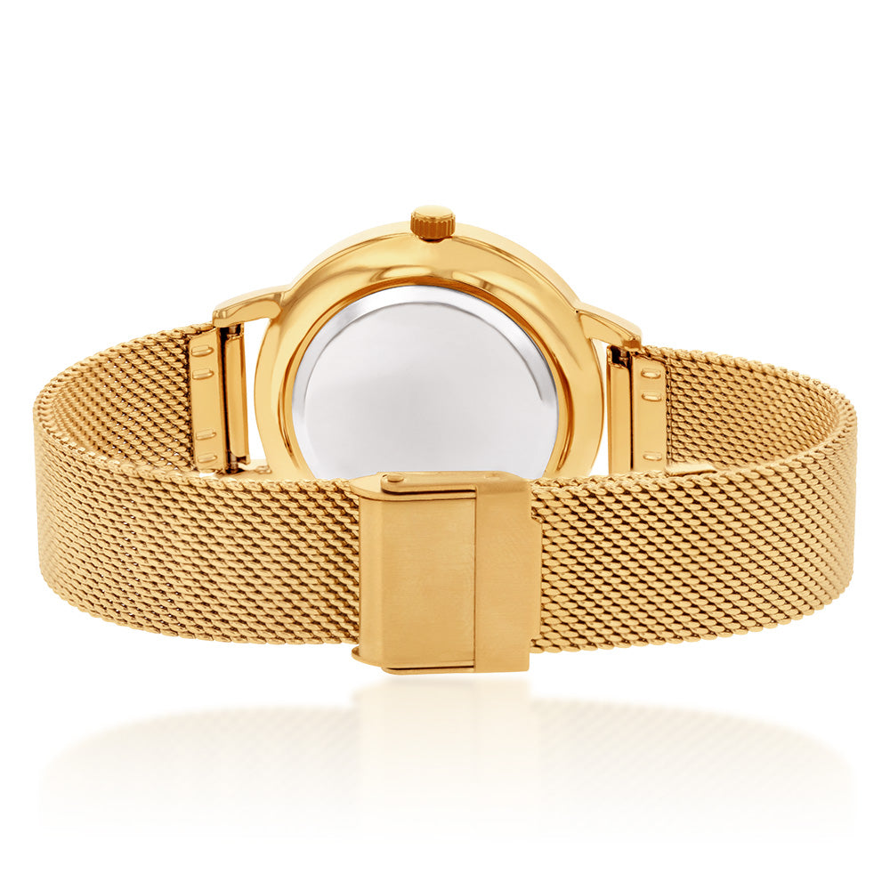 Ellis & Co Women's Gold-Tone 'Bloom' Stainless Steel Mesh Watch