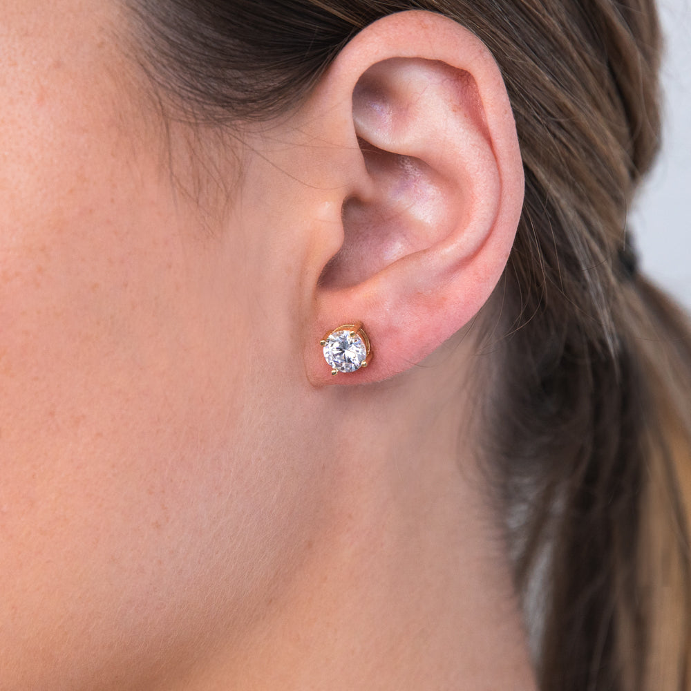 Stunning 9ct Yellow Gold Stud Earrings with 7mm Round Cubic Zirconia Stones