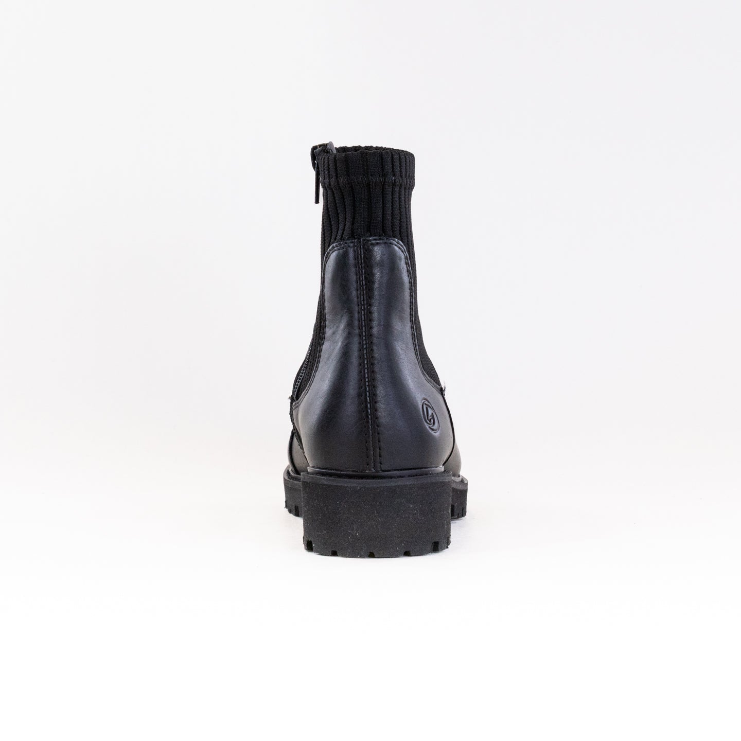 Stylish Remonte Women's Black Leather Boot D8696 - 01 with Knit Detail