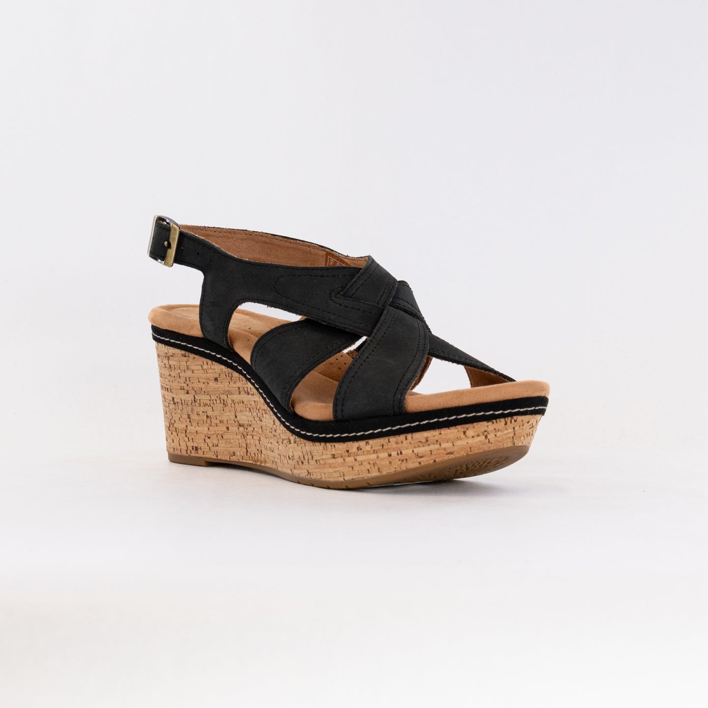 Women's Stylish Clarks Elleri Rae Wedge Sandals in Black Nubuck