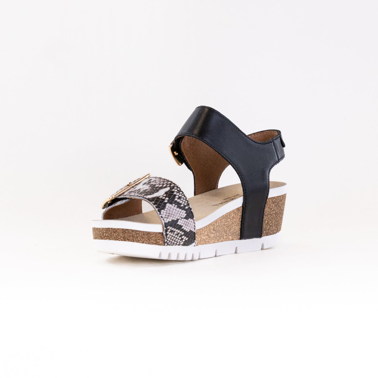 Josef Seibel Women's Quinn 02 Lightweight Flexible Wedge Sandals in Black/Snake Pattern