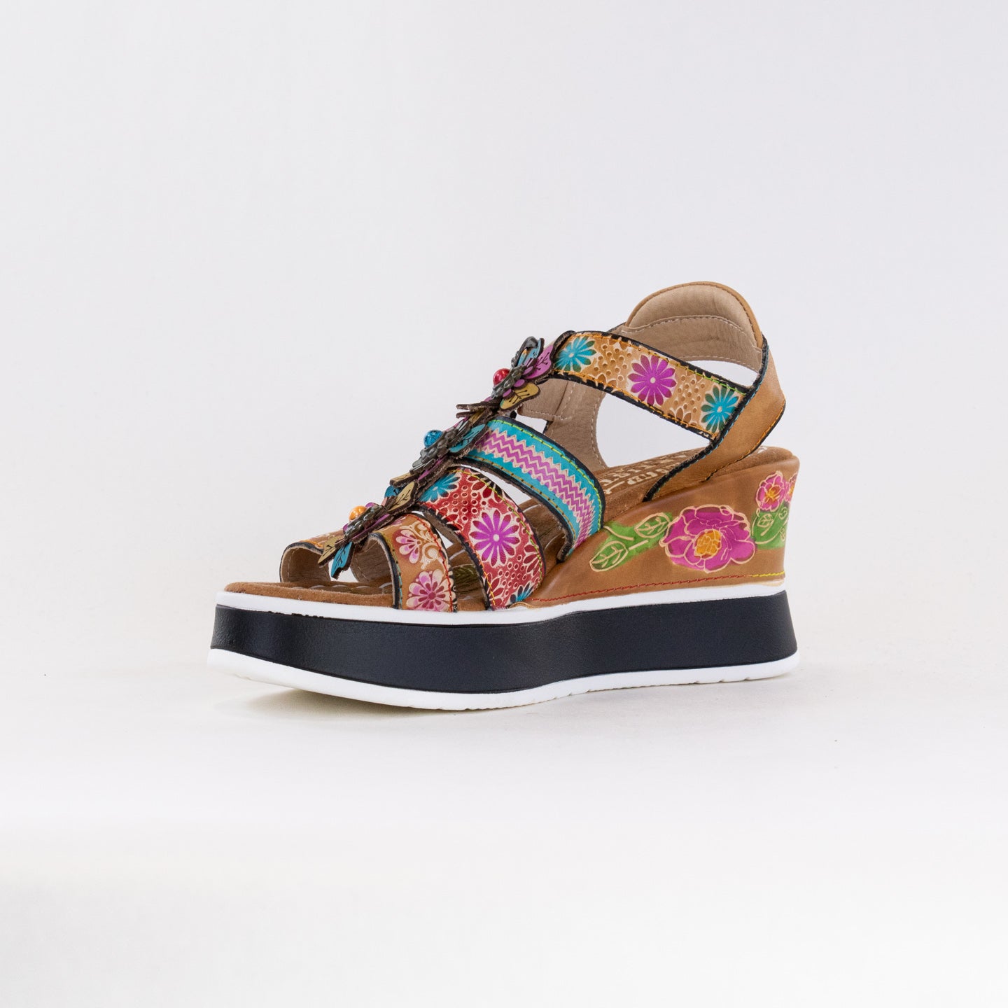 L'Artiste Women's Floral Bloom Tan Multi Hand - Painted Versatile Sandals