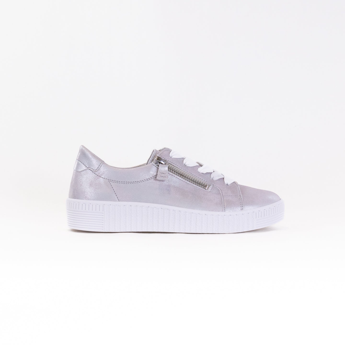 Gabor Women's Light Grey Double Zip Suede & Leather Sneaker