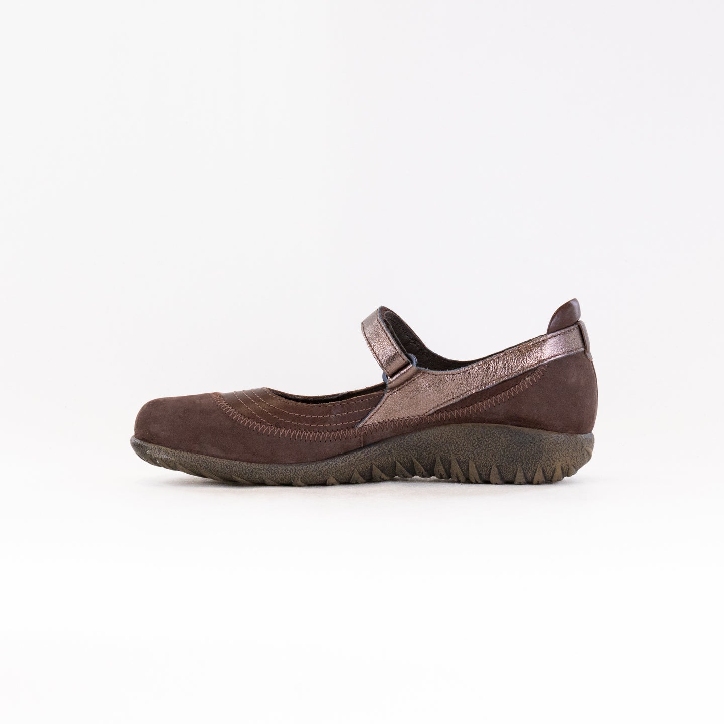 Naot Women's Kirei Fashionable Maryjane Shoes in Toffee Brown Leather, Coffee Bean Nubuck, and Radiant Copper Leather