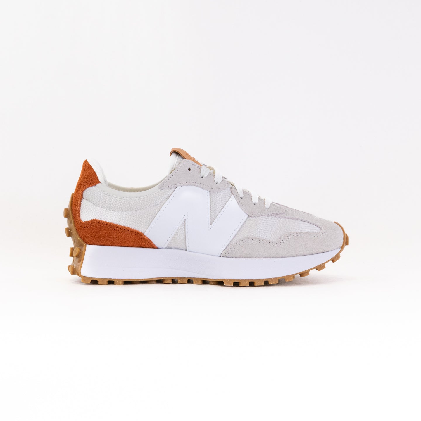 New Balance Women's 327 Running Shoes in Sea Salt and Rust Oxide Color Scheme