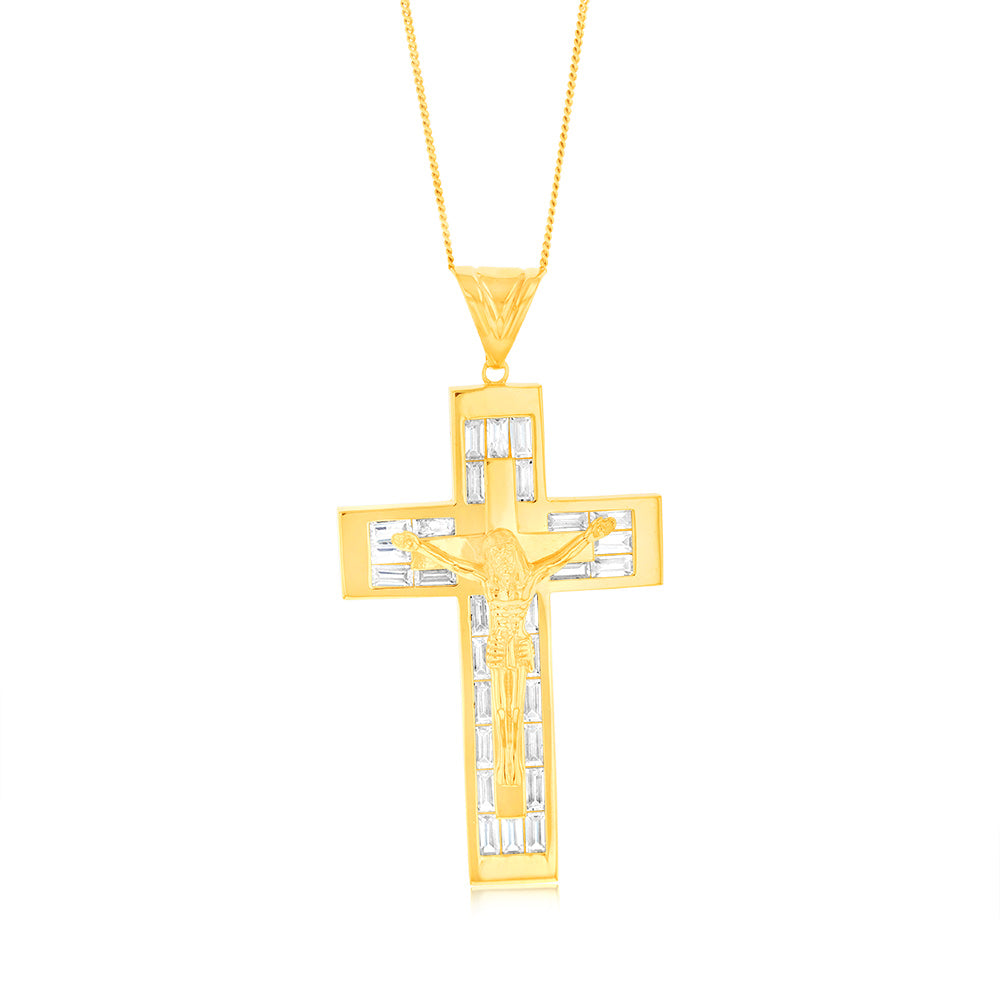 Stunning 9ct Yellow Gold Cubic Zirconia Cross-Shaped Pendant