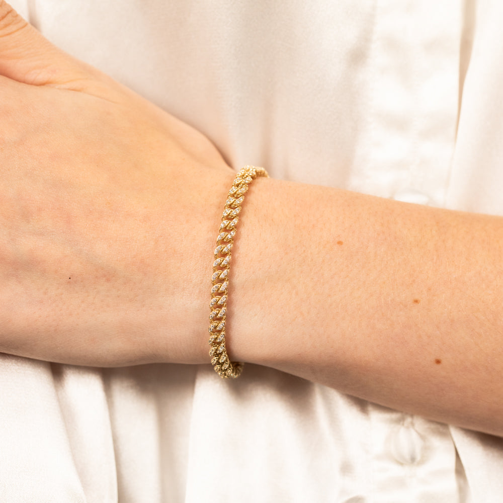 9-carat Yellow Gold Cubic Zirconia Chain Style Bracelet for Women