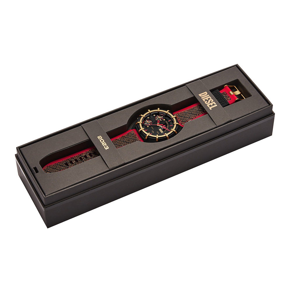 Diesel DZ4618 Black Nylon Framed Limited - Edition Watch with Gold & Red Accents